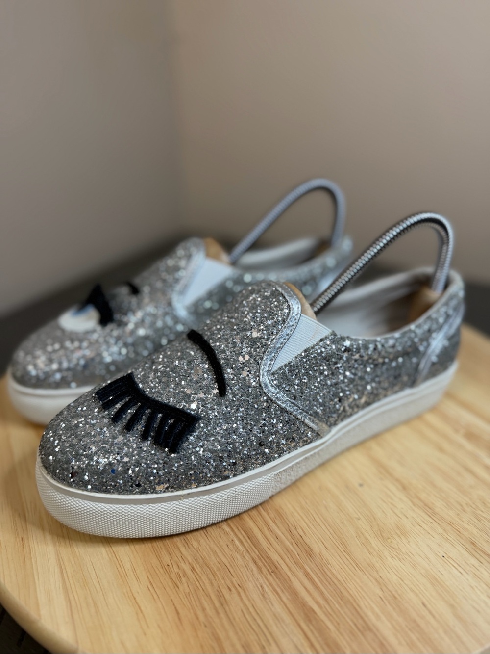 Chiara Ferragni women’s Flirting Eyes Silver Sparkle shiny shoes